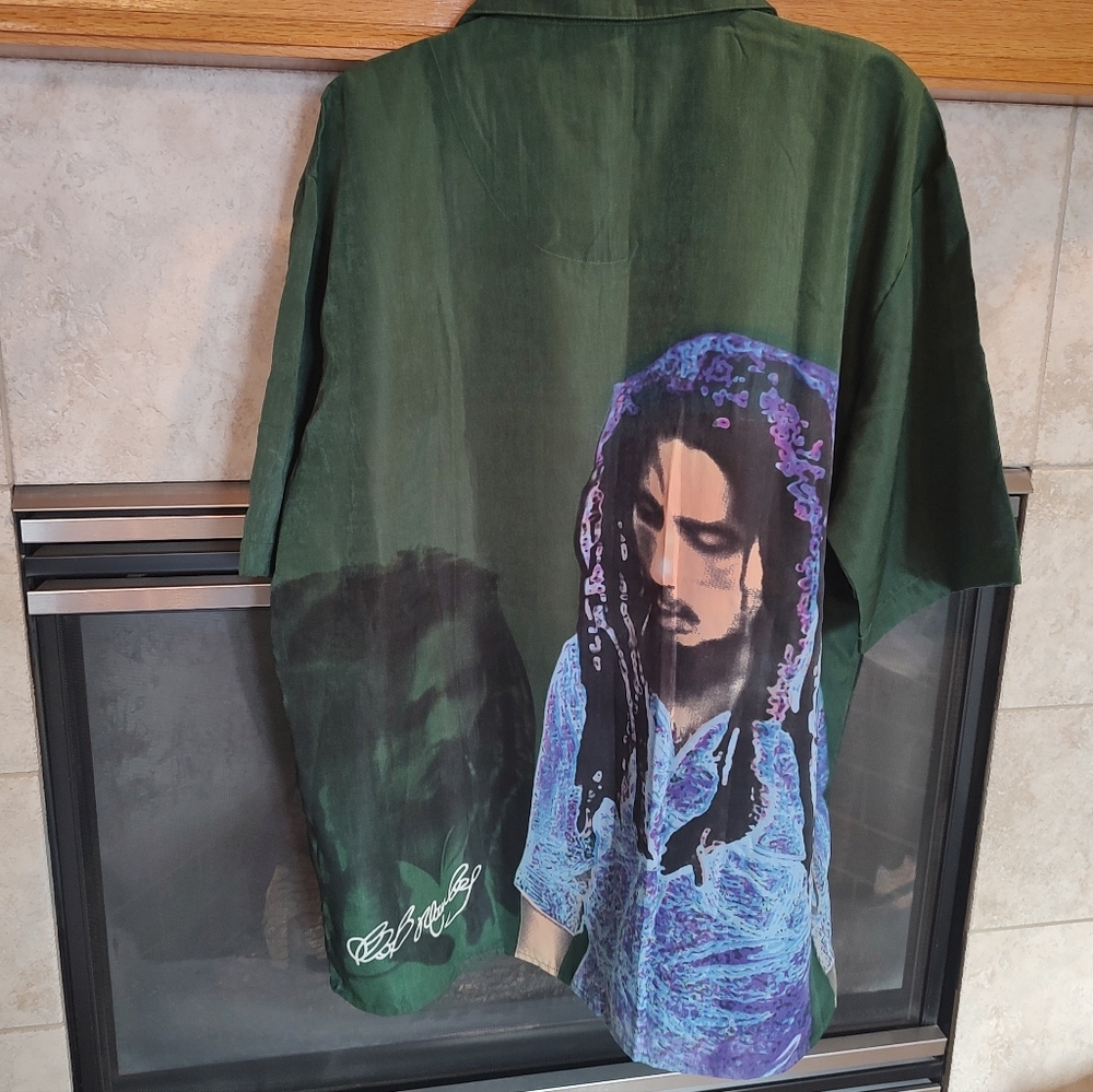 Bob Marley Button Short Sleeve Shirt Rasta Reggae Green Men XL - Picture 5 of 7